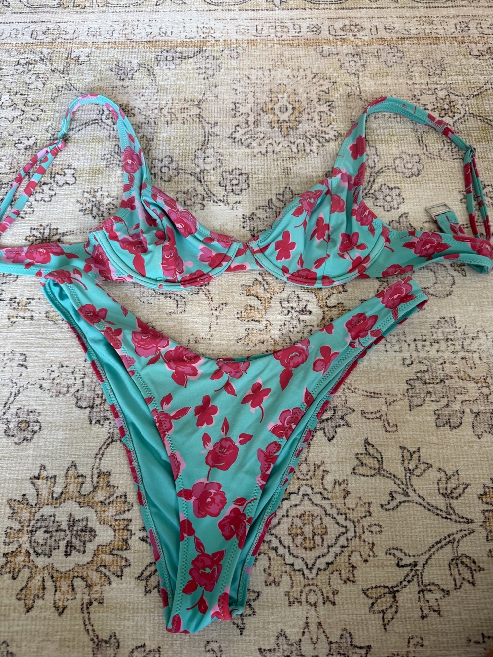 Rhythm Turquoise Bikini Set with Pink Floral Print